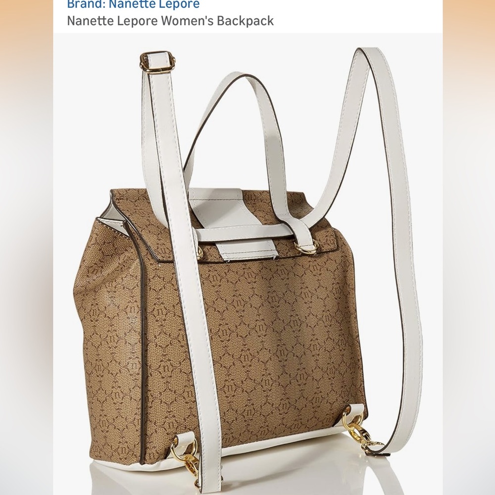 Nanette Lepore White & Tan Mini Convertible Logo Backpack